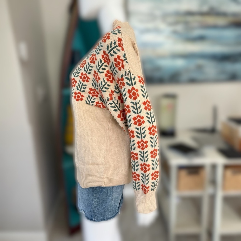 POLAGRAM Floral print pull over sweater S M L - Picture 4 of 9